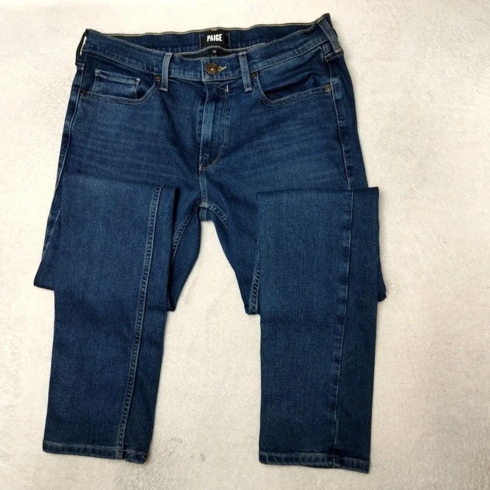 Paige Jeans Mens 33x33 Blue Lennox Straight Medium Wash Stretch Denim 5-Pocket